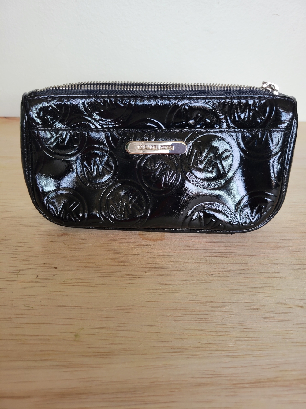 Michael Kors Black Patent Embossed Logo Wristlet